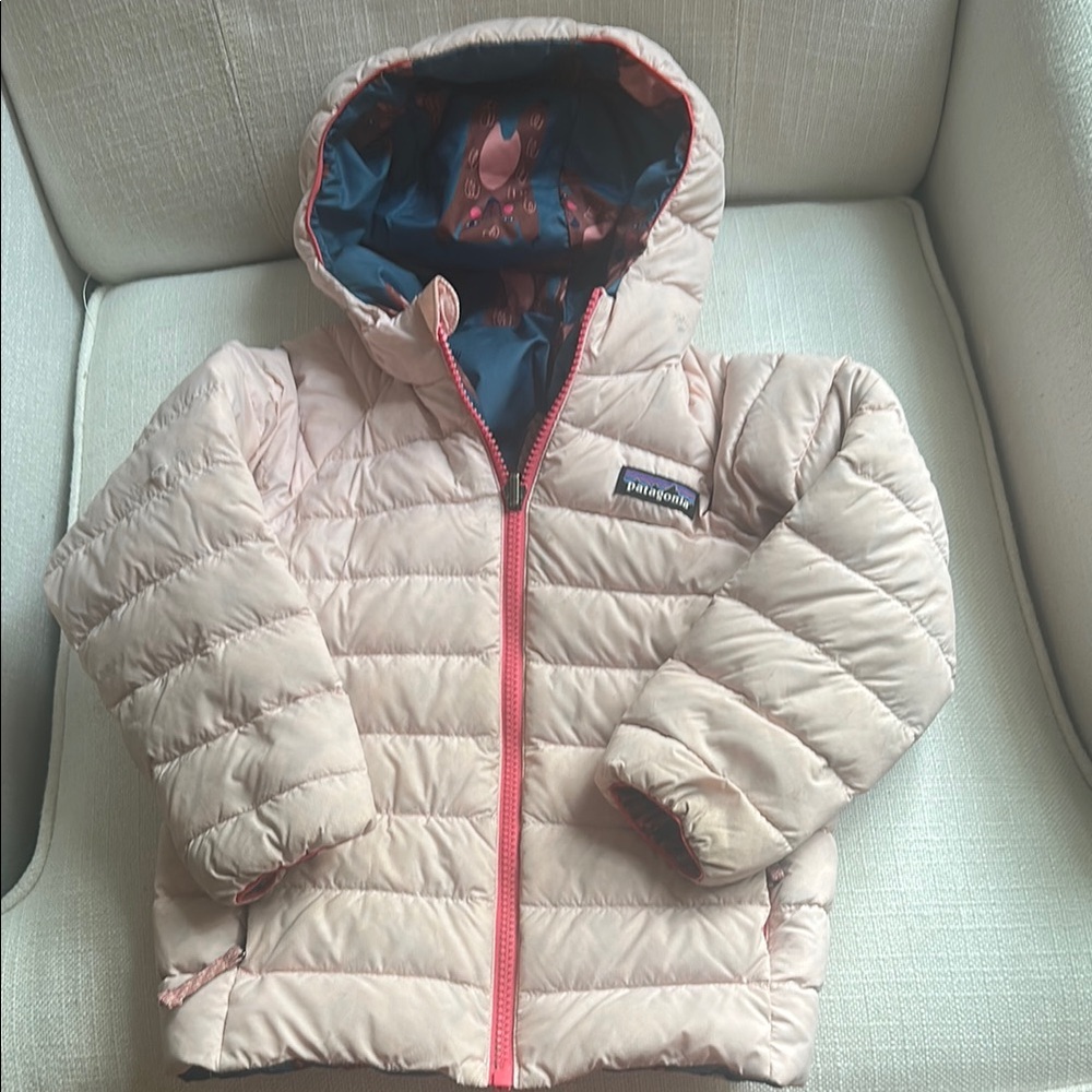 Patagonia Light Pink Hooded Recycled Down Sweater Jacket